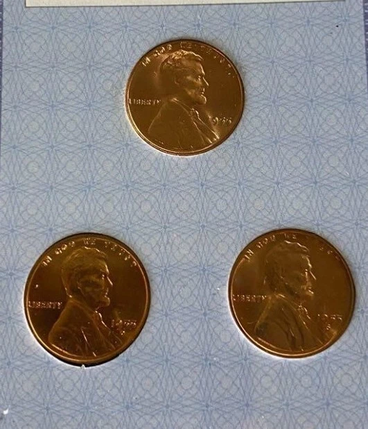 1955 PDS Lincoln Cent GEM BU lot of 3 Red  UNC Wheat Pennies