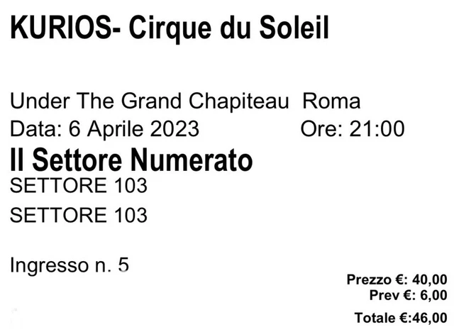 3 Biglietti Cirque du Soleil Roma spettacolo Kurios 7 aprile 2023 - ore 21:00
