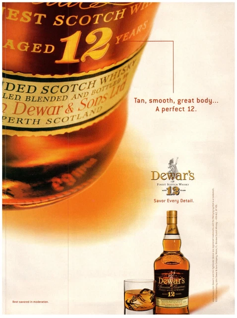 Dewar's Finest Scotch Whisky Aged 12 Years Print Advertisement 2003
