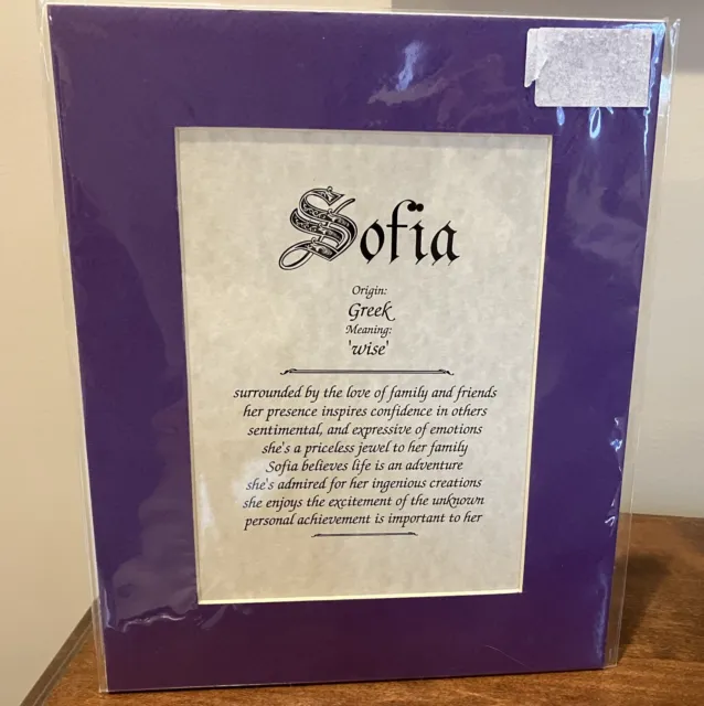 Meaning of Name Sofia  With Purple Matting 8”x10” New