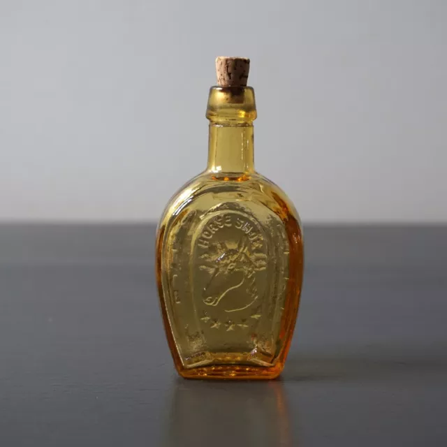 Wheaton Glass Miniature Bottle Amber Gold Horseshoe 3-5/8"