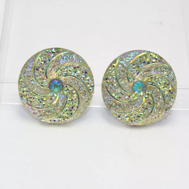 50 Clear Flatback Resin Glitter Windmill Flower Round Cabochons 20mm(3/4")