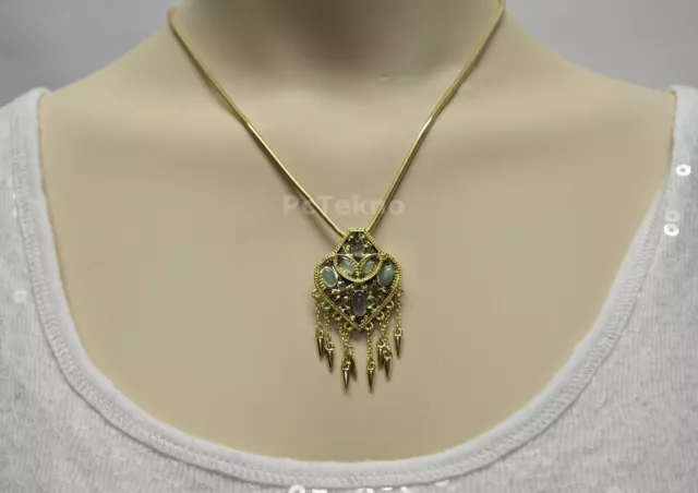 House of Harlow 1960 Montezuma Spiked Fringe Aventurine Pendant Choker Necklace 2