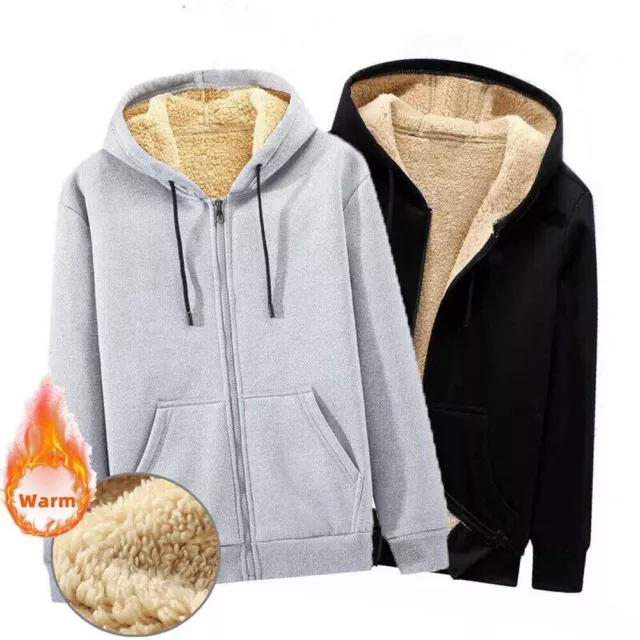Sweatshirt Jacket Bomber Outwear Coat Hoodie Men Winter Warm Fleece Fur Zip US