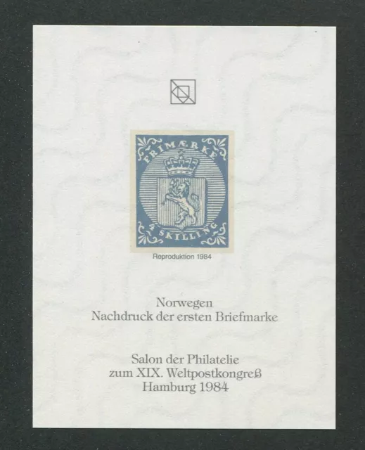 NORWEGEN No. 1 OFFICIAL REPRINT UPU CONGRESS 1984 DELEGATE GIFT !! RARE !!