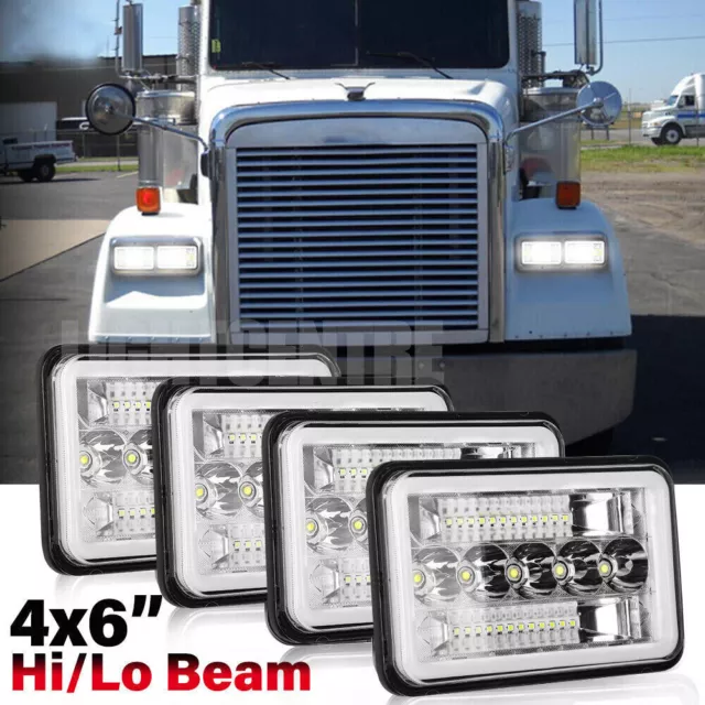 4Pcs 4x6 INCH LED Headlights Hi-Lo DRL For Kenworth T800 T400 T600 W900B W900L