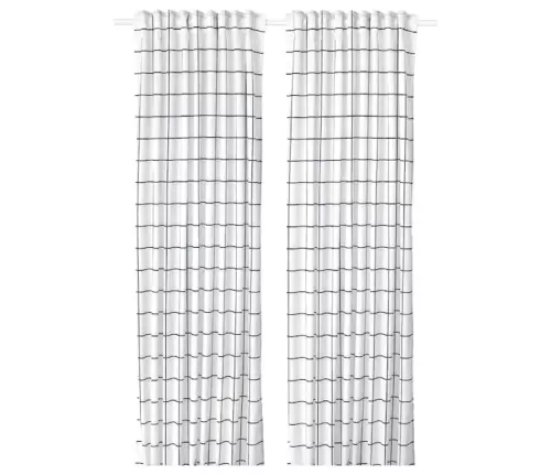 IKEA ROSALILL CURTAINS Drapes White BLUE grid lines squares Checked 2  panels 98 £24.72 - PicClick UK