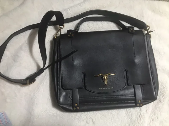 Polo Ralph Lauren Black Leather Handbag/crossbody Bag Hardly Used