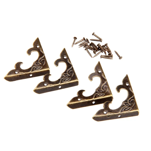 4Pcs Antique Brass Box Corner Protectors, Vintage Decorative Corner