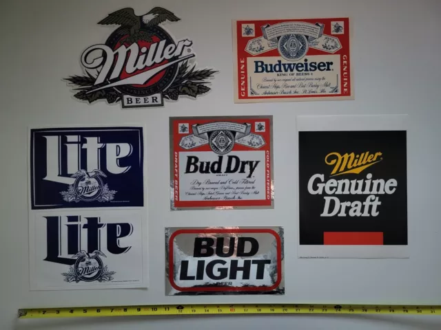 (6) Vtg 1990'S Beer Decals Budweiser Bud Light Miller Lite Stickers Draft Group