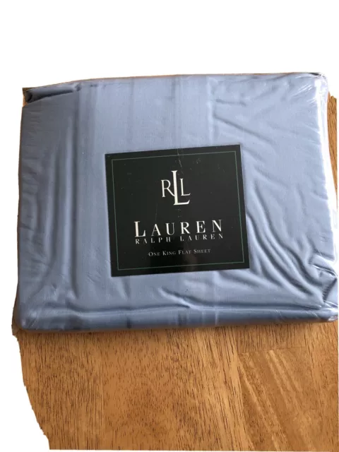 RALPH LAUREN Solids Cottage Bleu Premium 250 Coton FEUILLE PLATE KING NEUVE