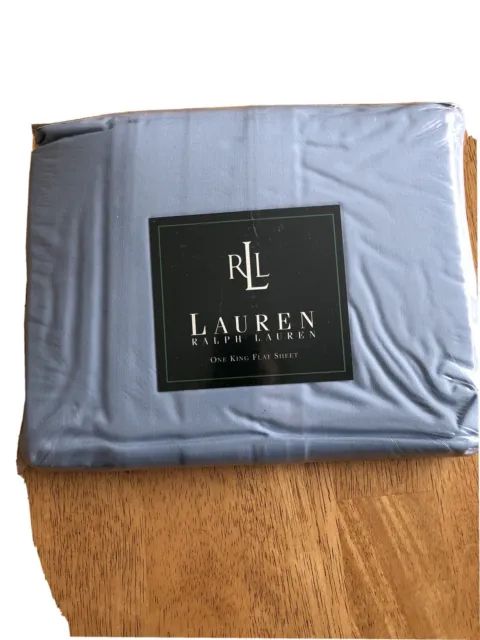 RALPH LAUREN Solids Cottage Blue Premium 250 Cotton KING FLAT SHEET NEW