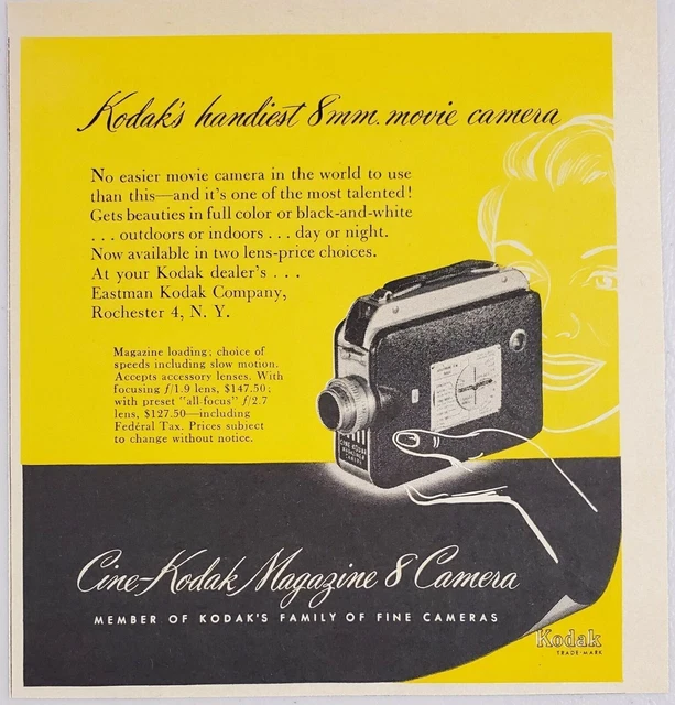 1951 PRINT AD CineKodak 8mm Movie Cameras Eastman Kodak Rochester,New