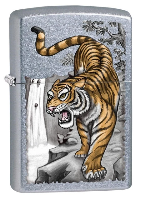 Zippo Tiger on Ledge Lighter, Street Chrome NEW IN BOX