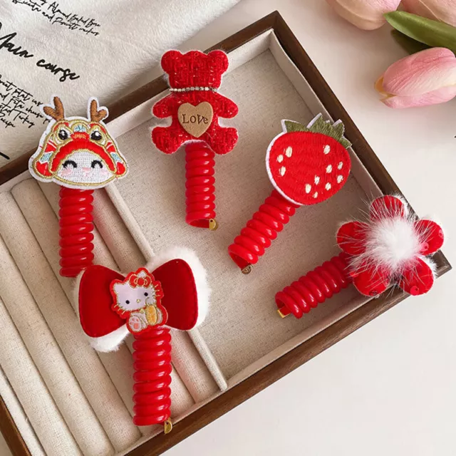 Red Telephone Cord Hair Ring Little Girl High Elastic Ponytail Head Rope Ni