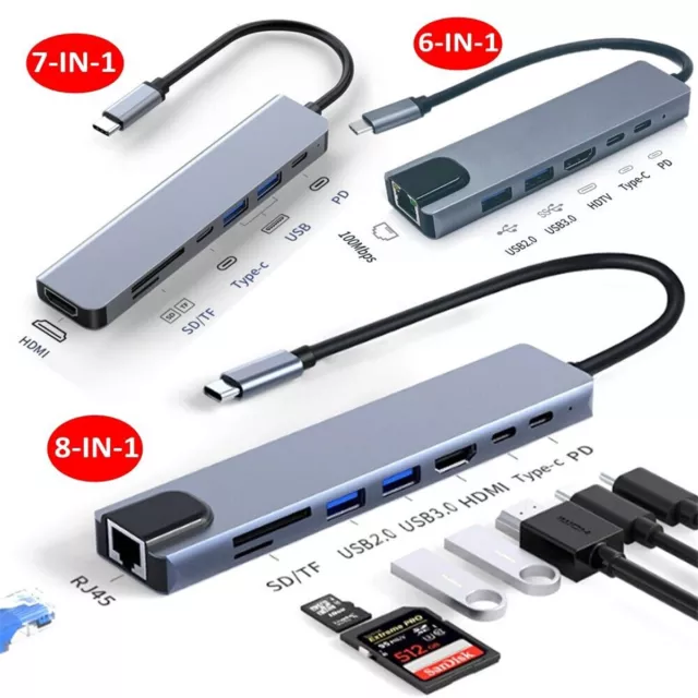 3~10-in-1 USB-C Hub Adapter Type-C Hub HDMI For MacBook Pro Air iPad Pro Laptop