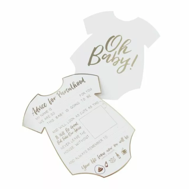 BABY SHOWER ADVICE CARDS for the Mum to Be Reveal party white gold romper game 2