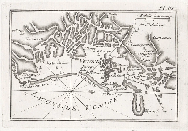 Venezia Venice Venezia Italia Carta Mappa Roux Incisione 1800