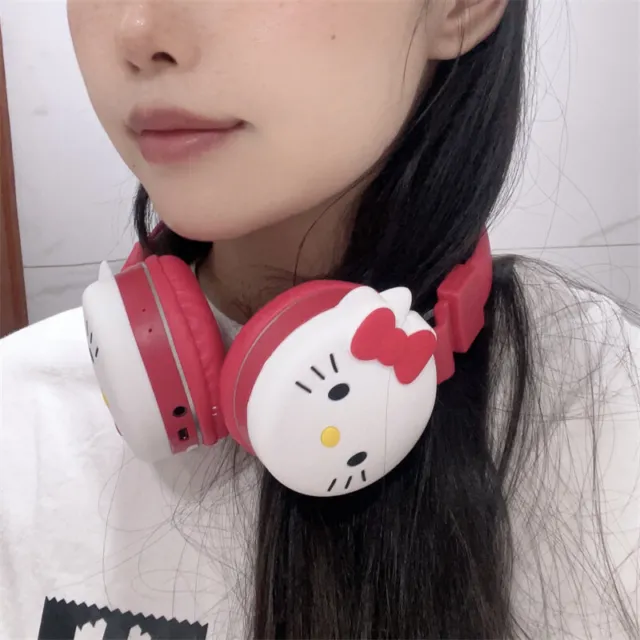 hellokitty red anime Bluetooth Cartoon Headset Wireless Headsets earphone gift