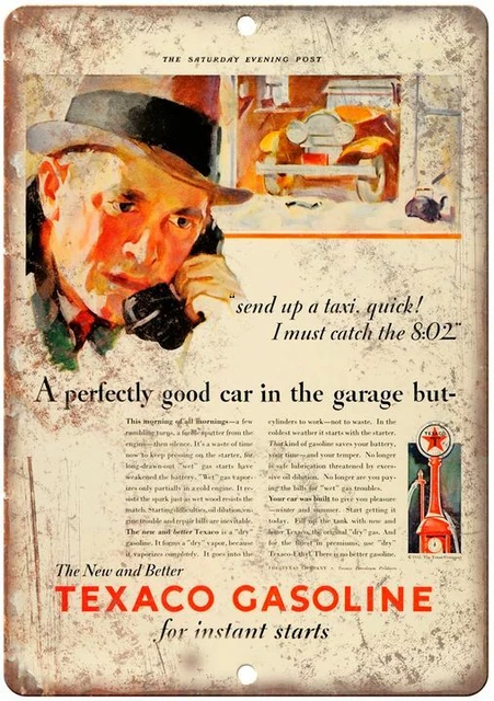 Panneau Publicitaire Texaco Vintage - Reproduction Sur Aluminium - 20x30 Cm