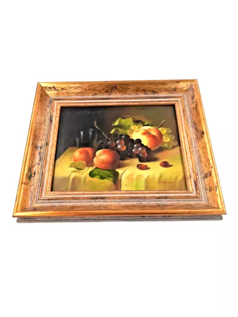 Imagen Pintura Al Óleo Fruta 34x29cm en Madera Bodegón Enmarcado Piedra ✅