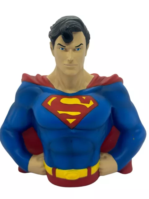 DC Comics Plastic Superman Bust Piggy Bank In Pristine Condition! Coin Bank Safe