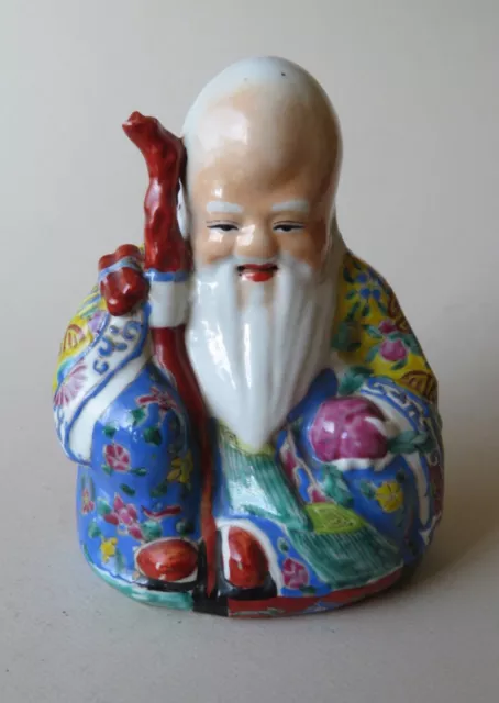 Old Chinese Famille Rose Porcelain Figure Of Budai, The Laughing Budda