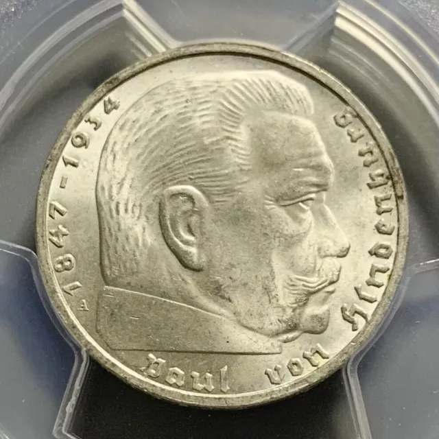 Germany 1937 A Nazi Third Reich 2 Mark Silver Coin - PCGS MS 64