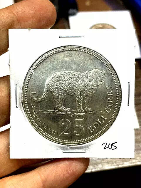 1975 Venezuela Silver 25 Bolivares Coin Wildlife Jaguar Horse 28.28Gr UnCirculat