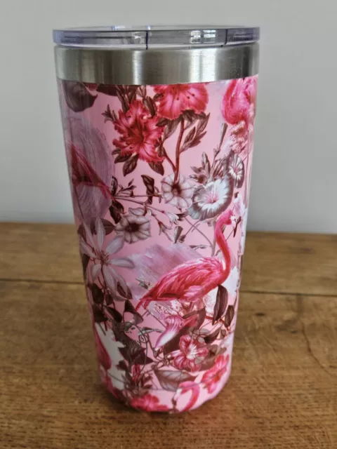 Chilly's Flamingo Print Insulated Mug With Lid.