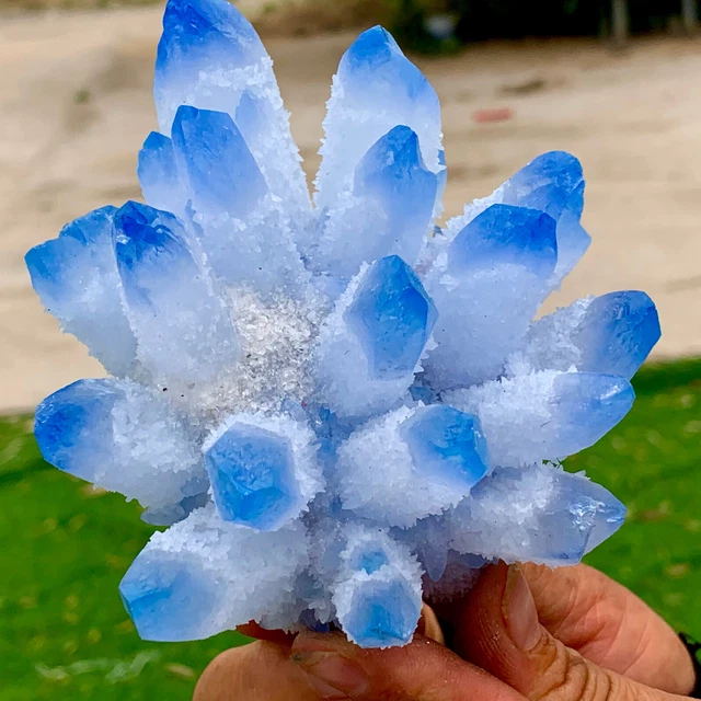 467G New Find sky BLUE Phantom Quartz Crystal Cluster Mineral Specimen Hea