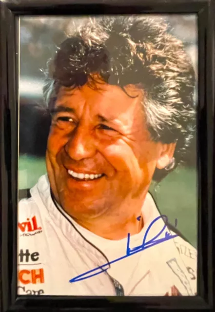 Mario Andretti Formula 1 Champ Framed RARE 100% Hand Signed Photo (6 x 8') & COA