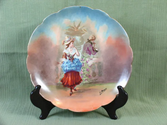 Limoges LRL Plate 1920's Hand Painted J Mongars Victorian Gold Rim 9 3/8"