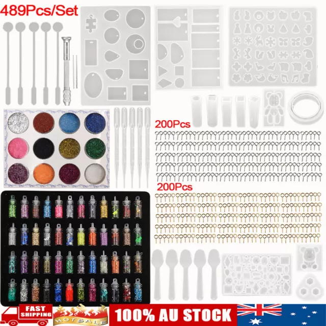 489Pcs Silicone Mould Jewelry Necklace Glitter Epoxy Resin Mold Craft DIY Kit