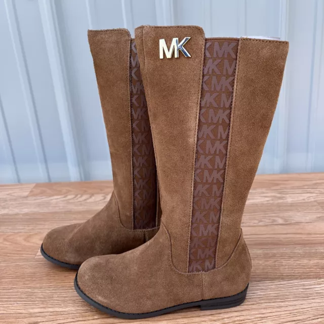 Michael Kors Emma Chey Suede Caramel Tall Zip Boots Big Girls Size 1 NEW