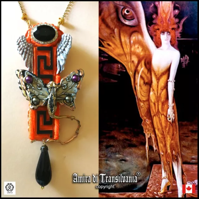 art deco nouveau jewelry necklace pendant woman luxury retro butterfly wings set