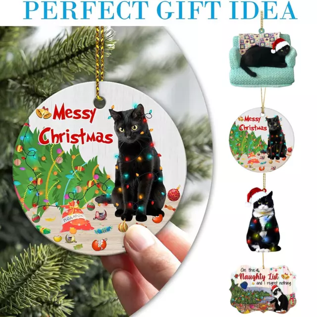 Ciondolo Appeso Natale Gatto Nero Acrilico Albero di Natale Decorazione 1x 2