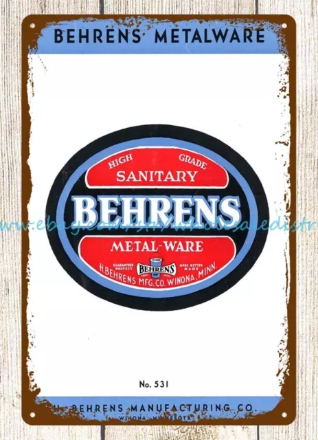 1955 Behrens Metalware woodworking masonry tools metal tin sign unique wall art