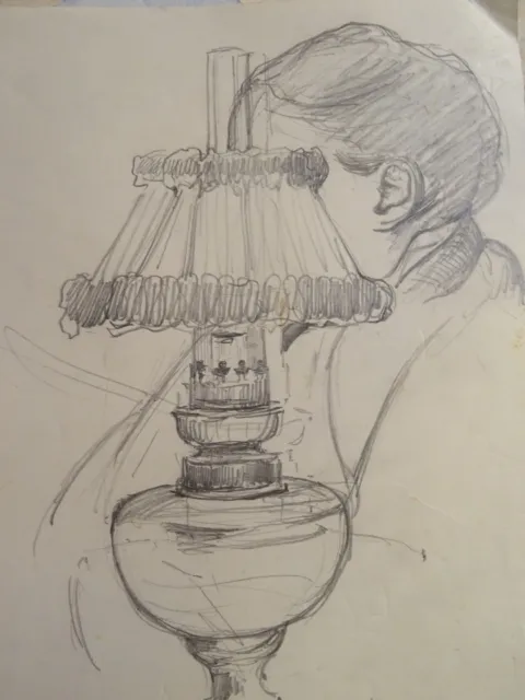 Émile L. THIVIER (1858-1922) DESSIN ORIGINAL ETUDE FEMME LAMPE ACADEMISME 1900