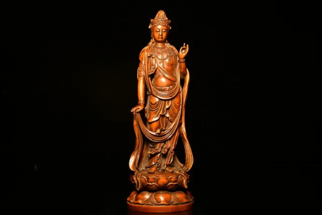 Chinese Natural Boxwood Hand carved Exquisite Guanyin Statue   34885