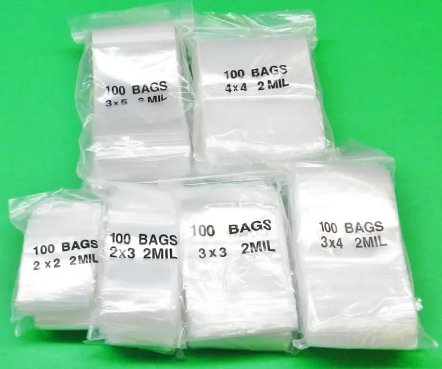 1200 Reclosable Bags 2mil Clear Assorted Sizes 2x2 2x3 3x3 3x4 3x5 4x4 - 200@