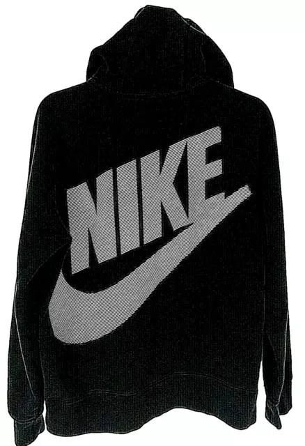 Nike Big Logo Hooded Top Size Medium Zipped Sweatshirt Black Cotton Hoodie