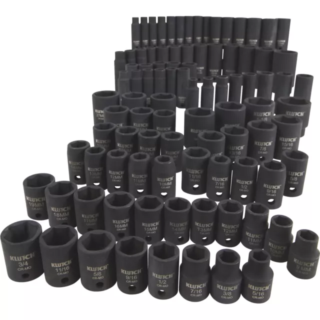 Klutch Impact Socket Set, 94-Pc. 3/8in.- & 1/2in.-Drive, SAE & Metric