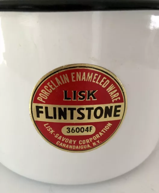 Lisk Flintstone Porcelain Vtg Enameled Ware 36004F w/ Lid - Unused Condition 2