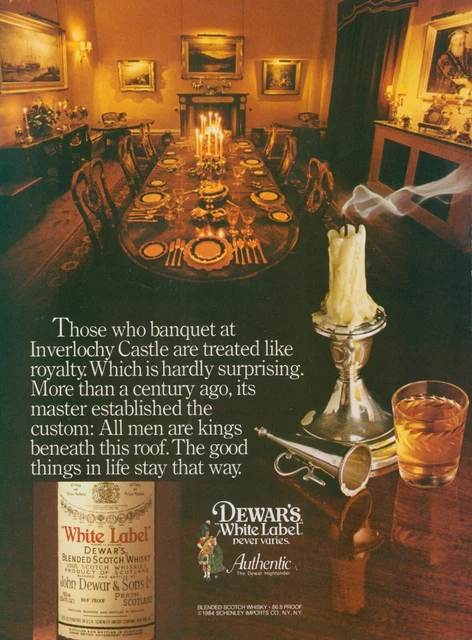 1984 Dewars White Label Inverlochy Castle Dining Table Candle Vtg Print Ad SI6
