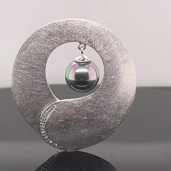 Schmuckjagd Anhänger 925/- Silber Rhodiniert Mit Muschelkernperle +Zirkonia