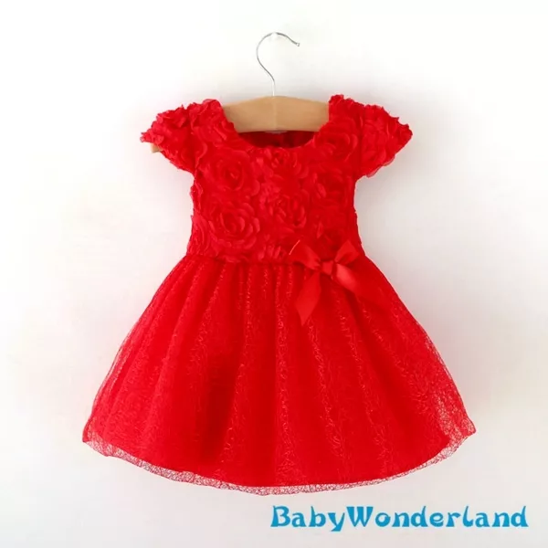 NWT Baby Girls Red Birthday Party Christening Gown Lace Dresses Outfit 0-24month