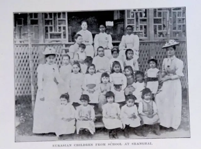 Eurasian Children From School At Shanghai China Original 1901 Photo Print 10x7"