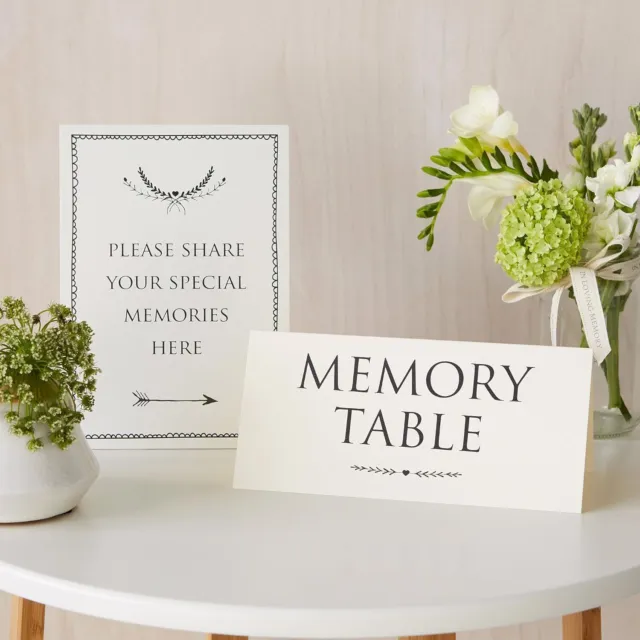 ANGEL & DOVE Set of 2 Ivory Card Signs 'Memory Table' & 'Share 21 x 15 cm