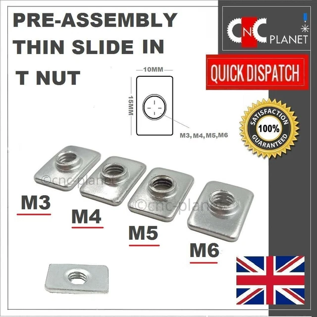 M3 M4 M5 M6 Sliding T nut Thin Pre Assembly Aluminium Extrusion Profile
